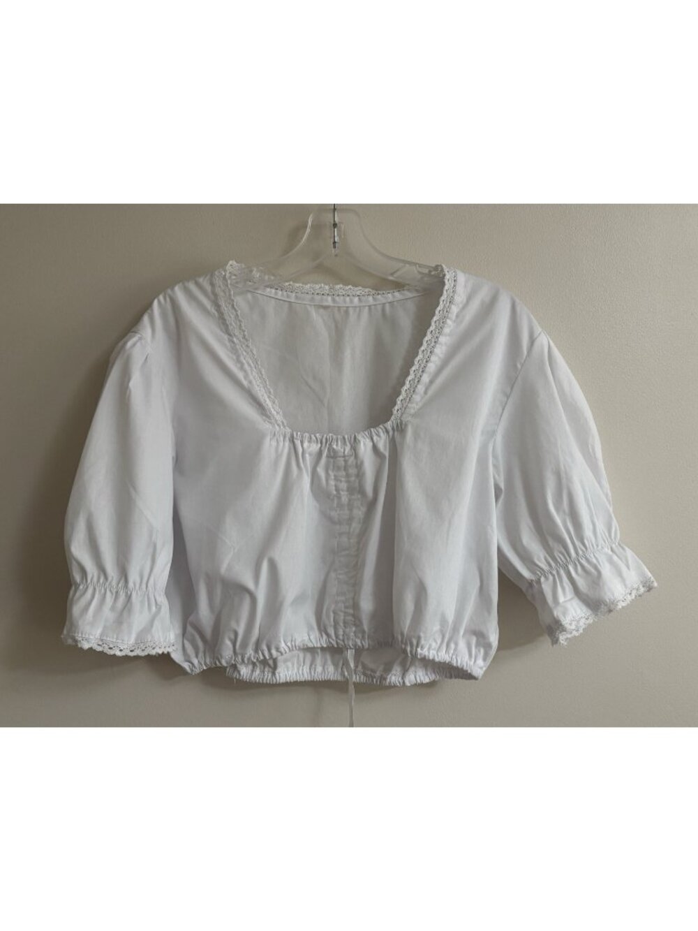 Vintage Dirndl Blouse Trachten Oktoberfest‎ White Lace Austrian Crop Top Size M